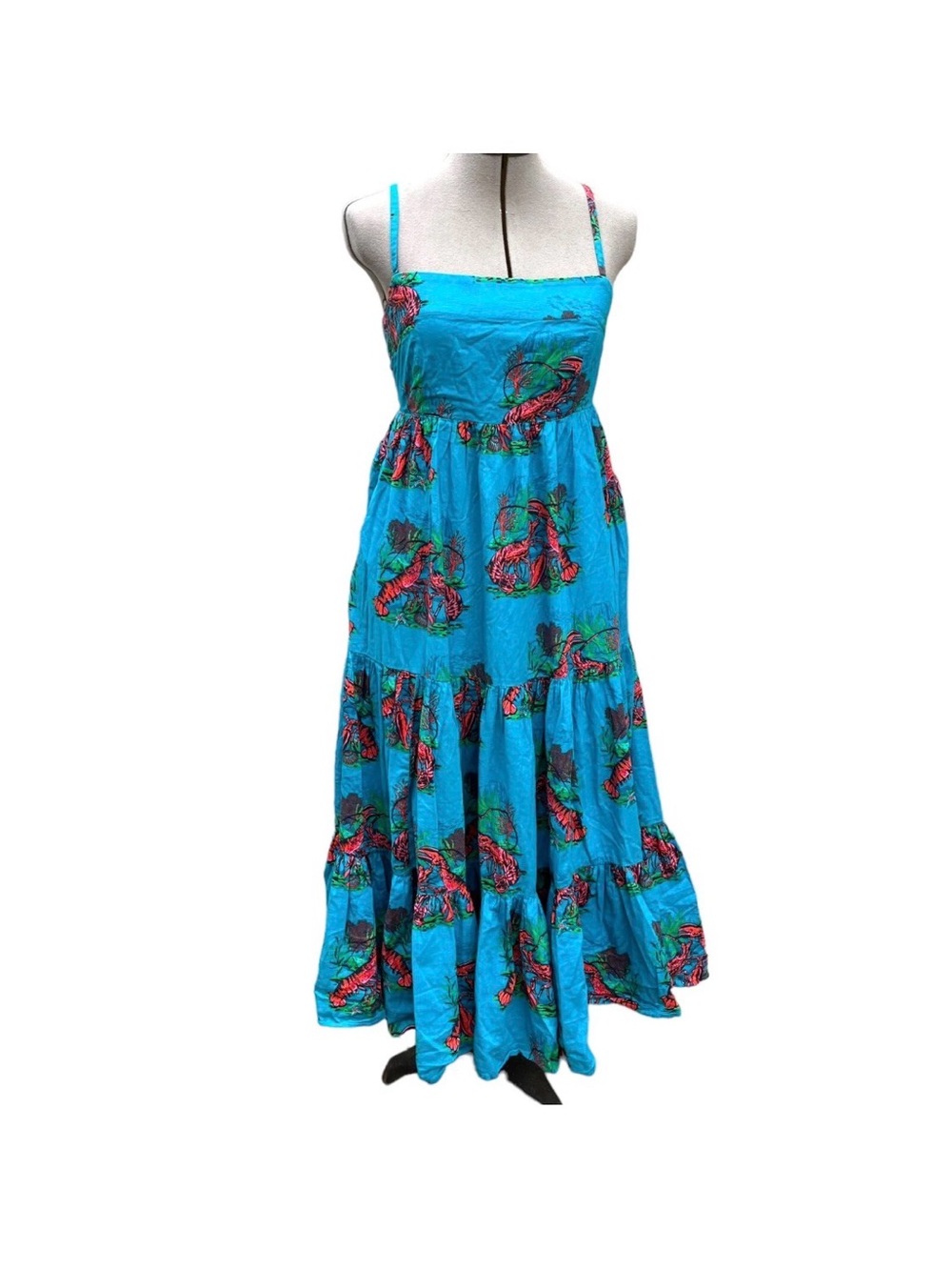 Brand New J. Crew Blue Midi Dress with Red Lobsters Print